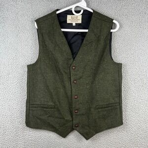 Aran Sweater Market Mens Donegal Tweed Wool Vest Green Waistcoat Ireland Size M